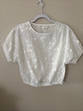 Chelsea & Theodore White Embroidered Cropped Blouse